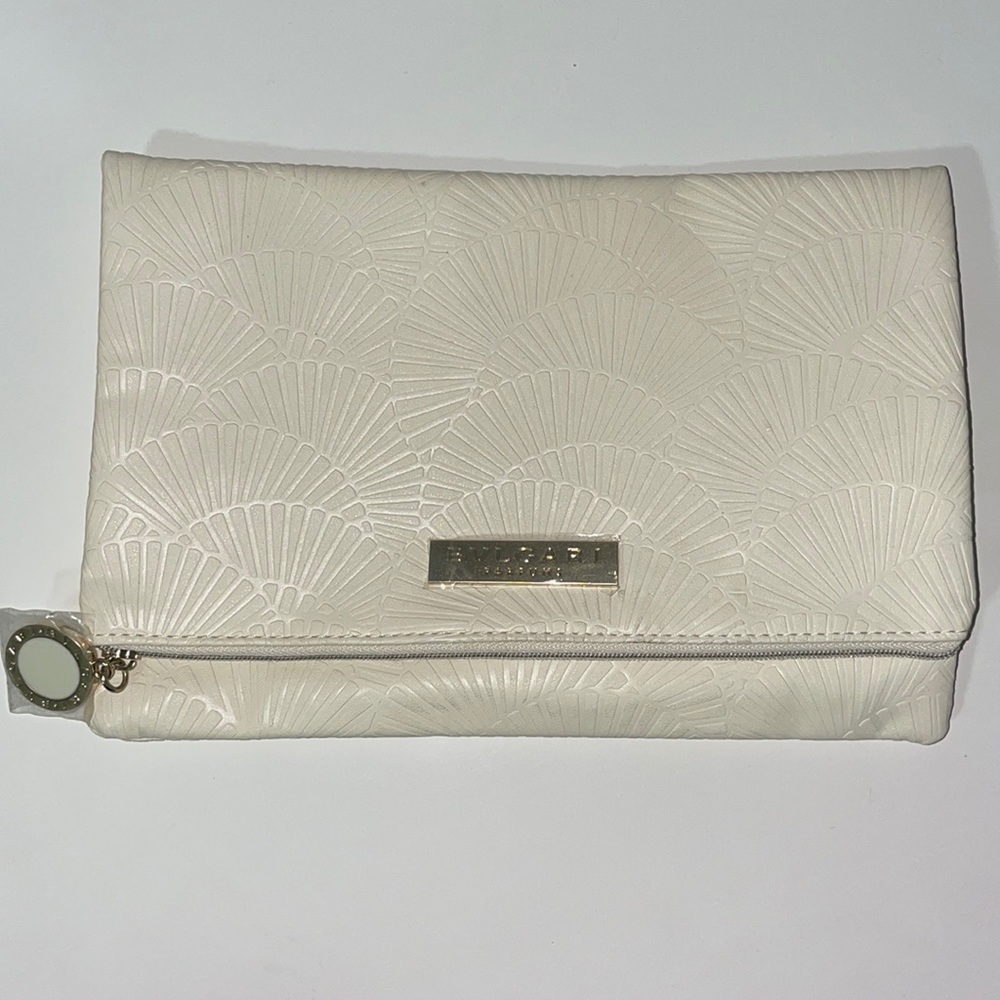 Bvlgari White/Creme Fold Over Cosmetic Pouch